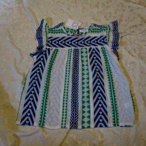 THML Aztec Print Top with Silver Metallic Thread Size L  NWT